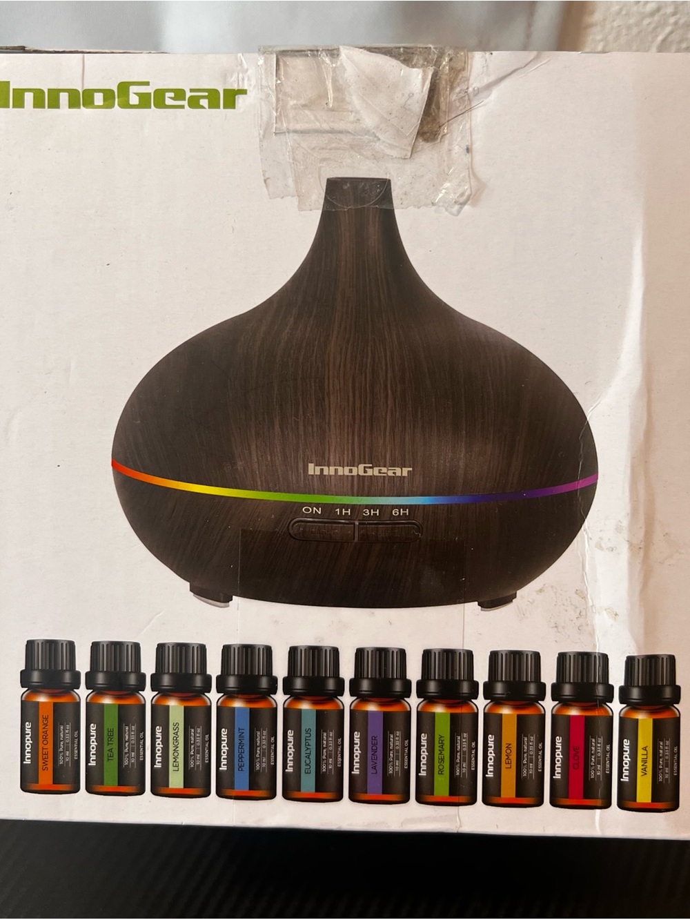 Brown Wood Grain Essential Oil Diffuser with LED Accent